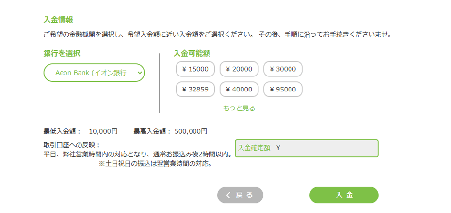 ザオプション　銀行振込の入金方法