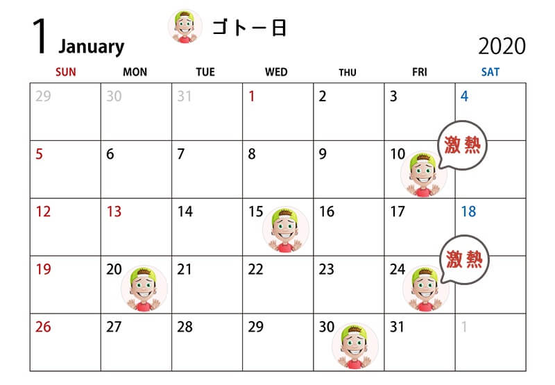 ゴトー日 2019年1月 カレンダー