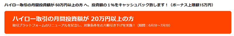 月間投資額の1%キャッシュバック